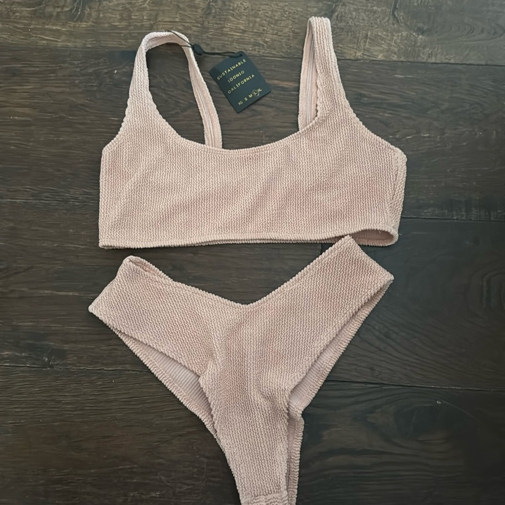Skatie Blush Pink Textured Bikini Top and Bottom Set